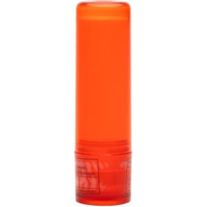 A lip balm stick in a bright orange tube, designed for health and personal care.