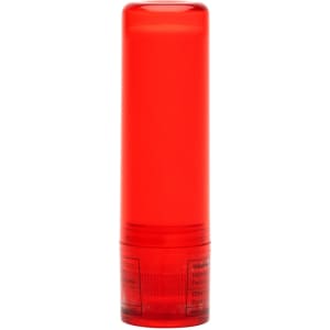 A lip balm stick in a sleek red container. The design features a twist-up mechanism for easy application.