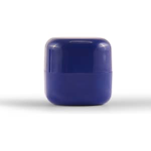 A cube-shaped lip balm container in a deep purple colour. It features a simple design with no visible logo.