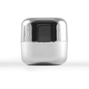A sleek, metallic container of Ritz Cube Lip Balm with a glossy finish.