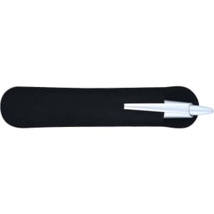 A bamboo pen with a white tip, resting in a black sleeve. The product features a simple, sleek design.
