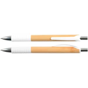 A set of two Hornet Bamboo Pens featuring a bamboo barrel and white accents, designed for writing.