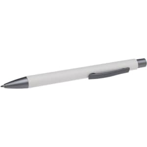 A sleek white pen with a metallic silver tip and clip, designed for smooth writing.