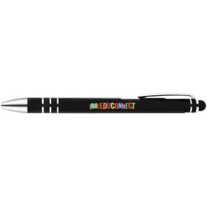 A stylus pen in black with silver accents and a colorful "EDUCONNECT" logo printed on its side.