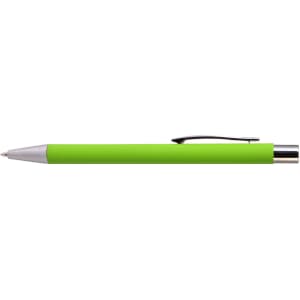 A green Aspen Aluminium Pen with a silver clip and tip, designed for writing.