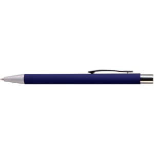 A sleek blue aluminium pen with a silver clip and tip. The design is modern and minimalist, ideal for writing.