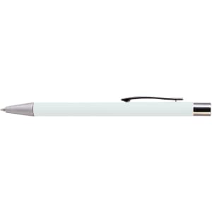 A light mint green aluminium pen with a silver clip and tip, featuring a branding logo.