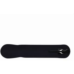 A black gel ink pen with a sleek design and a clip, featuring a logo on the body.