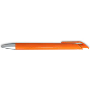 An orange gel ink pen with a silver tip and cap, featuring a smooth and streamlined design.