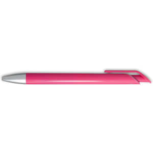 A pink gel ink pen with a silver tip and clip, featuring a sleek and modern design.