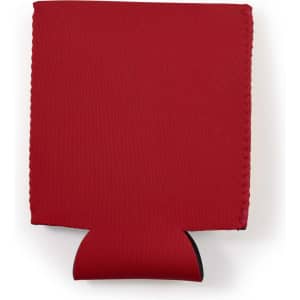 A drink bottle cooler in a solid red color, designed to fit snugly around standard beverage cans or bottles.