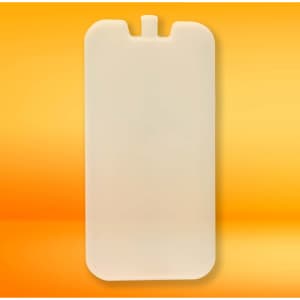 A Cooler Brick in a pale color with a tab design, set against an orange background.