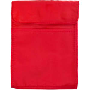 A red Sumo Cooler Lunch Bag with a fold-over flap and a smooth fabric surface.