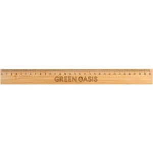 A bamboo ruler measuring 30cm with centimetre markings and a logo.