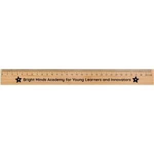 A bamboo 30cm ruler featuring black markings and a logo, designed for office and business use.
