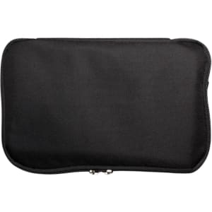 A black cooler bag with a zippered closure, featuring a sleek, textured surface.