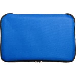 A blue cooler bag with a zippered closure, designed for transporting and keeping items cool.