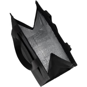 A black cooler bag with insulated lining, featuring sturdy handles and a spacious interior for keeping items cool.