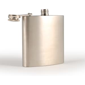 A stainless steel hip flask with a polished finish and a screw-on cap.
