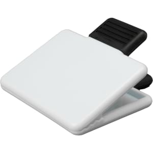 A white magnetic clip with a black grip at the top.