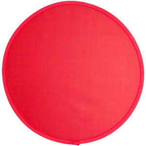 A round, bright red fabric item with a smooth surface and a stitched edge.