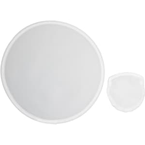 A set of two mesh strainers, one large circular and one smaller circular, both with white edges.