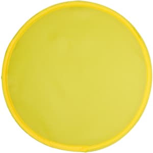 A round, collapsible disc in bright yellow, featuring a yellow fabric cover and a durable outer edge.