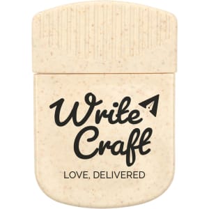 A cream-coloured clip with a textured top, featuring a logo and text that reads "Write Craft".