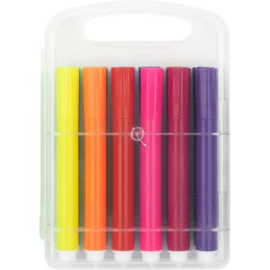 A set of felt tip pens in various colours, including yellow, orange, red, pink, purple, and a carrying case.