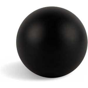 A black Hi Bounce Ball with a smooth, matte finish, featuring a logo on its surface.