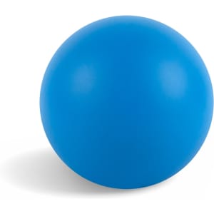A blue Hi Bounce Ball with a smooth surface and a round shape, featuring a logo.