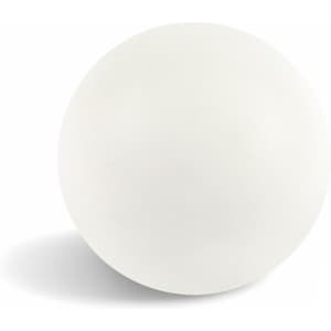 A white Hi Bounce Ball with a smooth surface, featuring a logo. Ideal for fun and games activities.