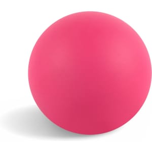 A pink bouncy ball with a smooth surface, featuring a simple design and a slight shadow.