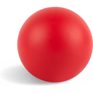 A bright red rubber ball with a smooth surface, suitable for various games and activities.