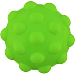 A vibrant green Popper Ball with a textured surface and rounded protrusions, featuring a logo.
