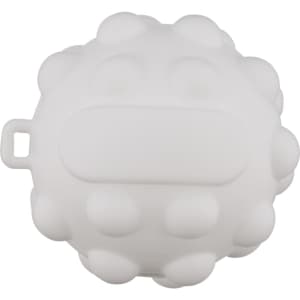 A white rubber ball with a textured surface and round protrusions, featuring a central flat area.