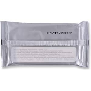 A silver packet of H2O Wet Wipes with a resealable closure, featuring a logo on the front.