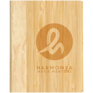 A set of Lumix Bamboo Sticky Notes featuring a wooden texture and the logo of "Harmony Music Mentors."