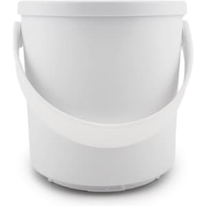 A white plastic bucket with a handle, designed for various storage and transport purposes.