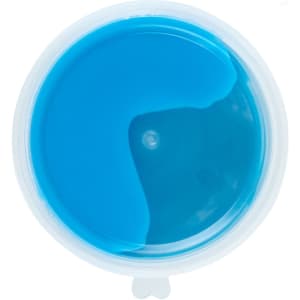 A container of blue putty with a smooth, glossy surface, featuring a clear lid.