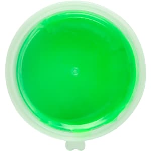 A round container of bright green putty with a translucent lid, featuring a simple, smooth surface.