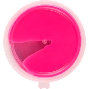 A pink container of Crazy Bouncing Putty with a smooth surface, featuring a round shape.
