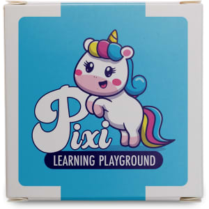 A box featuring a colorful design with a cartoon unicorn and the text "Pixi Learning Playground."