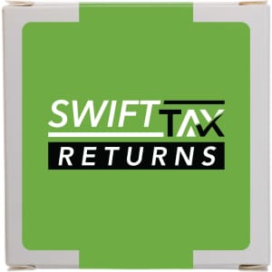 A green box featuring the logo for a product named "Swift Tax Returns."