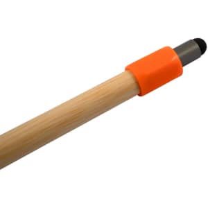 A pen with a bamboo shaft and an orange grip, featuring a metal tip and a smooth finish.