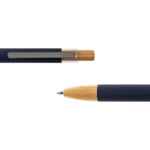 A Serenity Aluminium Pen featuring a sleek metal body with a bamboo accent and a smooth writing tip.