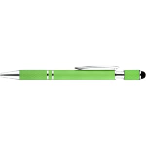 A green Elara Spinner Pen with a textured grip and chrome accents, featuring a logo on the barrel.