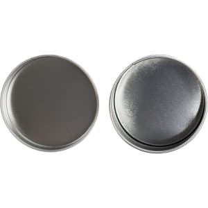 Two silver round tins with smooth metallic surfaces, featuring a polished finish.