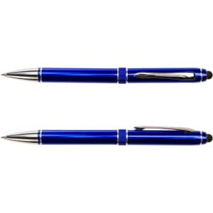A blue Columbia Aluminium Pen with a sleek metal design and silver accents, featuring a clip and textured grip.