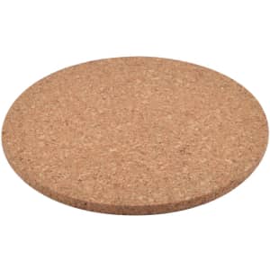 A round cork coaster featuring a natural, textured surface.